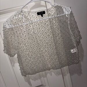 NanaMacs Pearl Embellished Sheer Blouse bachelorette bridal
